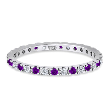 Stackable Full Eternity Ring Amethyst & Cubic Zirconia 925 Sterling Silver Wholesale